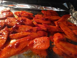 Harissa paste and honey carrots