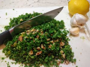 Chopped green herb salad ingredients