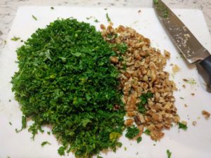 Chopped green herb salad walnuts