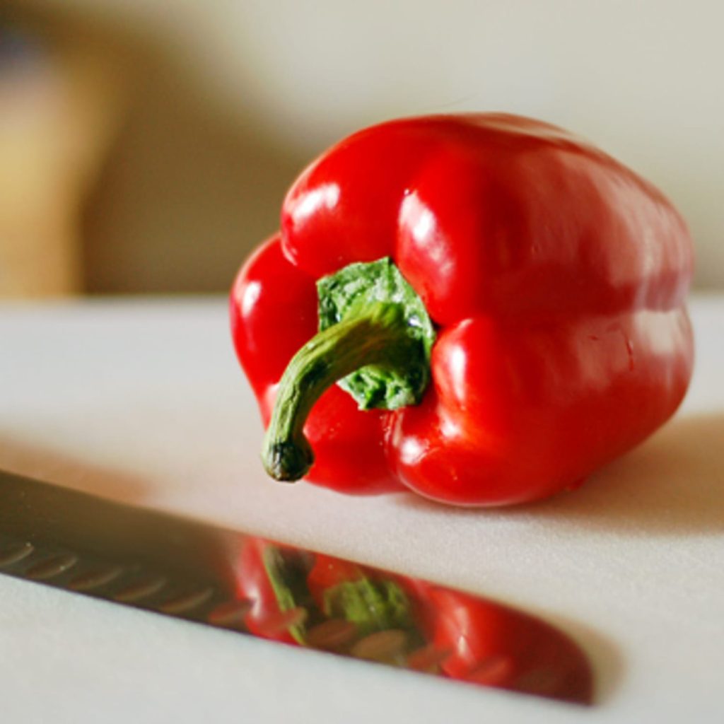 red bell pepper for savory chicken patties with olives 