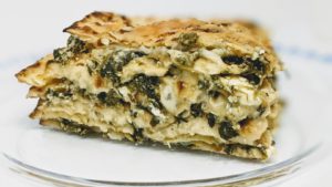 Spinach feta and artichoke matzah lasagna