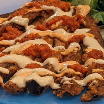 crispy fried eggplant fans with sauce